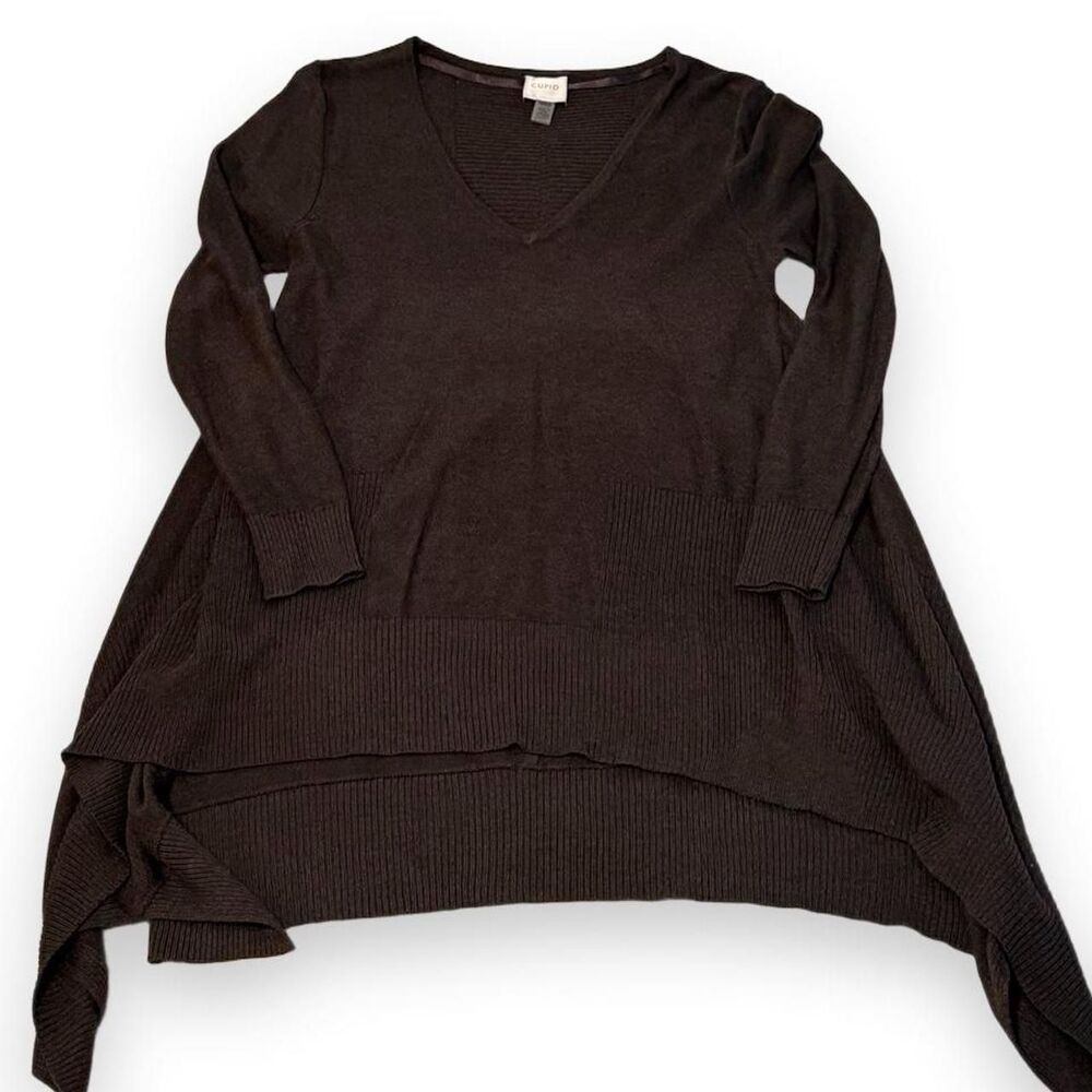 Cupio Dark Brown Asymmetrical Hem Tunic Sweater S